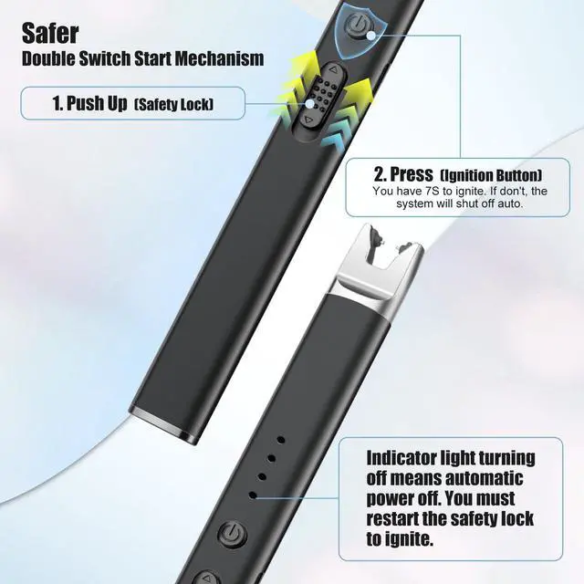 Alt view image 5 of 7 - Candle Lighter Electric USB Rechargeable Plasma Arc Lighter with Safety Lock, Windproof Flameless Lighters Long Stem Matches for Candle, Grill, BBQ, Camping, Gas Stoves