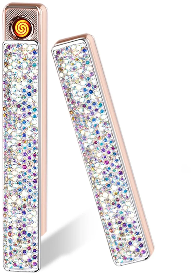 Main image of Electric Lighter, Luxury Bling Rhinestone Type-C Rechargeable Lighters with Pull-Out Ignition, Windproof Flameless Thickened Tungsten Ignition Electronic Lighter for Girls, Women Gifts-Silver