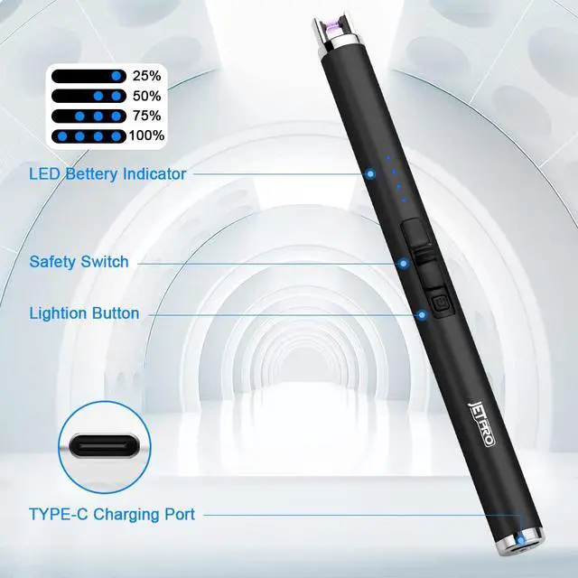 Alt view image 3 of 7 - JETPRO USB Rechargeable Candle Lighter Electronic Arc Lighter Windproof Flameless with Safety Button for Camping Cooking BBQ (Black)