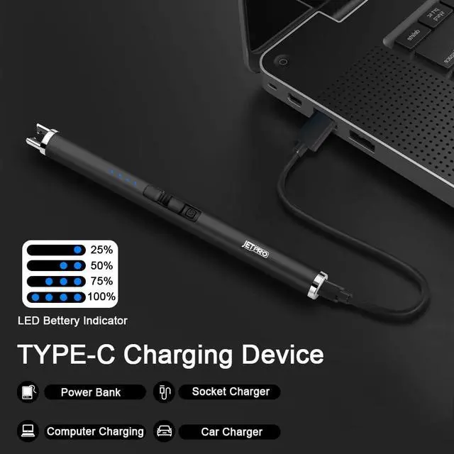 Alt view image 5 of 7 - JETPRO USB Rechargeable Candle Lighter Electronic Arc Lighter Windproof Flameless with Safety Button for Camping Cooking BBQ (Black)