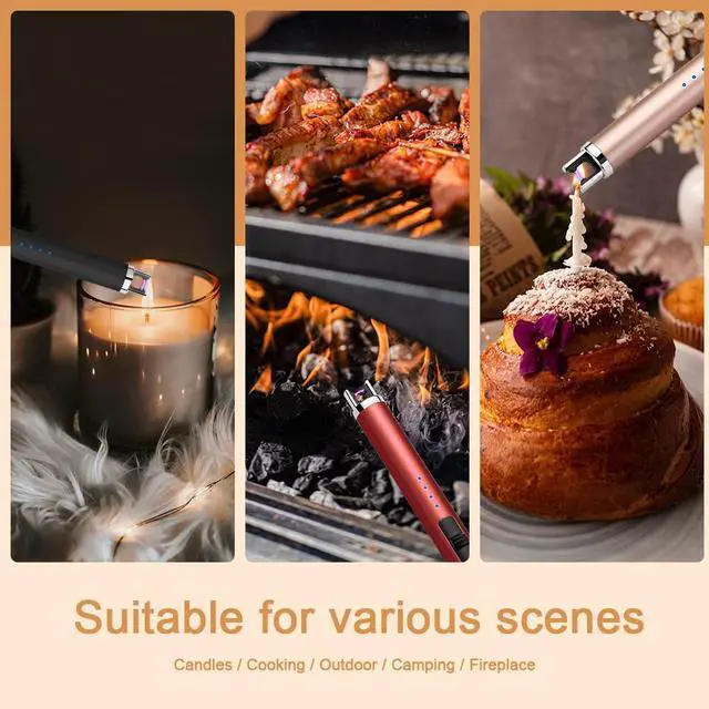 Alt view image 6 of 7 - JETPRO USB Rechargeable Candle Lighter Electronic Arc Lighter Windproof Flameless with Safety Button for Camping Cooking BBQ (Black)