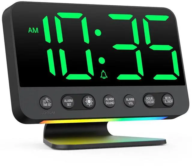 Main image of Digital Alarm Clock with Large Numbers for Bedrooms: Bold Display Readable Across The Room with 5 Level Brightness - 5 Alarm Sounds 8 Night Lights for Kids Seniors Teens - Green