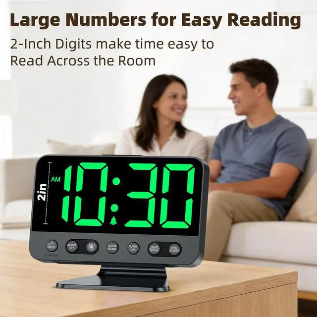 Alt view image 2 of 7 - Digital Alarm Clock with Large Numbers for Bedrooms: Bold Display Readable Across The Room with 5 Level Brightness - 5 Alarm Sounds 8 Night Lights for Kids Seniors Teens - Green
