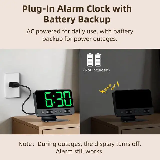 Alt view image 4 of 7 - Digital Alarm Clock with Large Numbers for Bedrooms: Bold Display Readable Across The Room with 5 Level Brightness - 5 Alarm Sounds 8 Night Lights for Kids Seniors Teens - Green