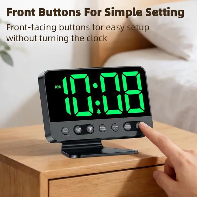 Alt view image 7 of 7 - Digital Alarm Clock with Large Numbers for Bedrooms: Bold Display Readable Across The Room with 5 Level Brightness - 5 Alarm Sounds 8 Night Lights for Kids Seniors Teens - Green
