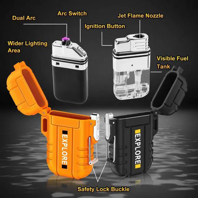 Alt view image 3 of 7 - LcFun 3 Pack Waterproof Outdoor Lighter, Windproof Torch Lighters Butane Refillable, Electric Dual Arc Plasma Lighter USB Rechargeable, Camping Hiking Survival Tactical Gear Gadgets for Men