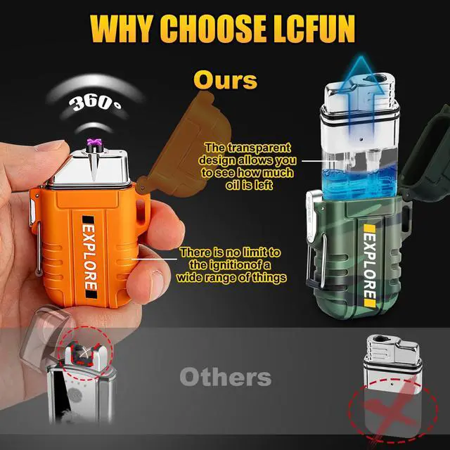 Alt view image 4 of 7 - LcFun 3 Pack Waterproof Outdoor Lighter, Windproof Torch Lighters Butane Refillable, Electric Dual Arc Plasma Lighter USB Rechargeable, Camping Hiking Survival Tactical Gear Gadgets for Men