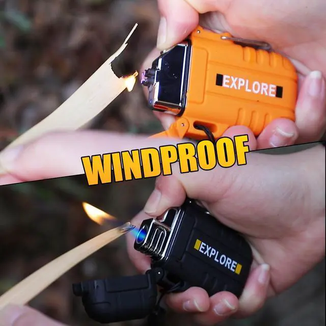 Alt view image 6 of 7 - LcFun 3 Pack Waterproof Outdoor Lighter, Windproof Torch Lighters Butane Refillable, Electric Dual Arc Plasma Lighter USB Rechargeable, Camping Hiking Survival Tactical Gear Gadgets for Men