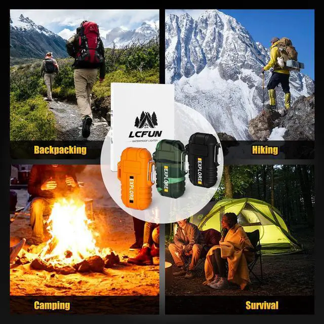 Alt view image 7 of 7 - LcFun 3 Pack Waterproof Outdoor Lighter, Windproof Torch Lighters Butane Refillable, Electric Dual Arc Plasma Lighter USB Rechargeable, Camping Hiking Survival Tactical Gear Gadgets for Men