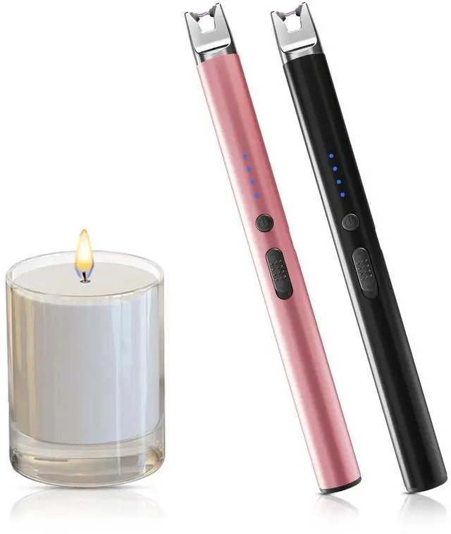 Main image of TIKETT 2 Pack USB Type C Electric Rechargeable Plasma Arc Candle Lighter, Long Windproof Flameless Lighter with Safety Lock for Candle, BBQ, Grill, Camping, Gas Stoves Black, Rose Gold