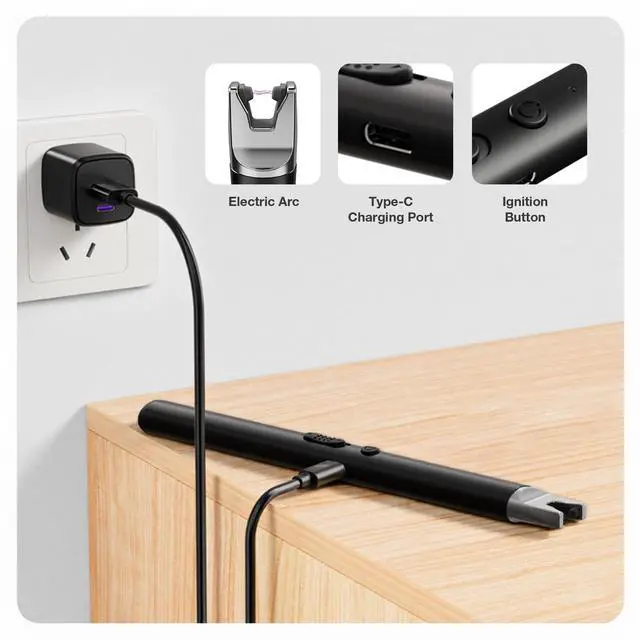 Alt view image 5 of 7 - TIKETT 2 Pack USB Type C Electric Rechargeable Plasma Arc Candle Lighter, Long Windproof Flameless Lighter with Safety Lock for Candle, BBQ, Grill, Camping, Gas Stoves Black, Rose Gold