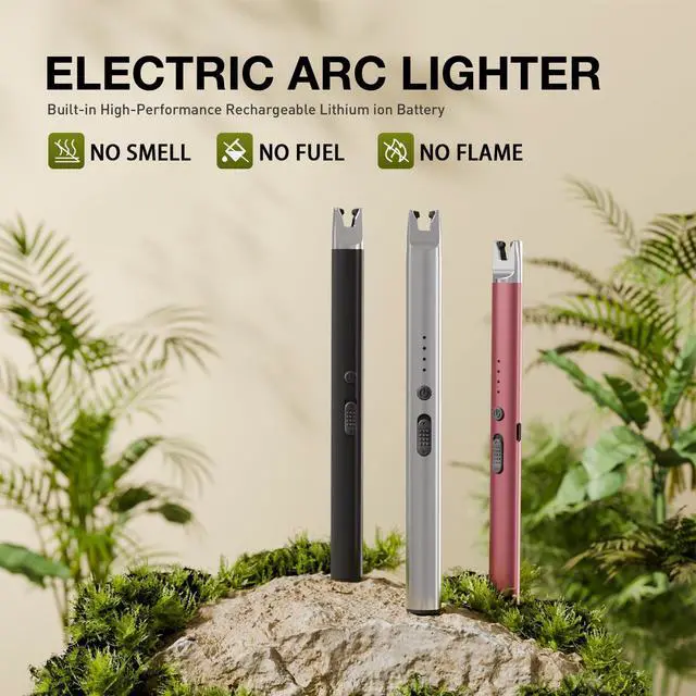 Alt view image 6 of 7 - TIKETT 2 Pack USB Type C Electric Rechargeable Plasma Arc Candle Lighter, Long Windproof Flameless Lighter with Safety Lock for Candle, BBQ, Grill, Camping, Gas Stoves Black, Rose Gold