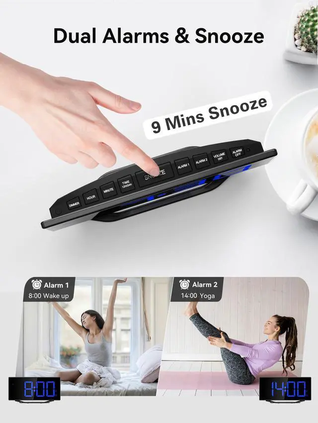 Alt view image 5 of 7 - Digital Alarm Clock for Bedroom Bedside, Large Big Numbers Display with Brightness Dimmer, Plug-In Electric Desk Clock with Battery Backup, USB Charging Port, Adjustable Volume, 12/24Hr, Snooze