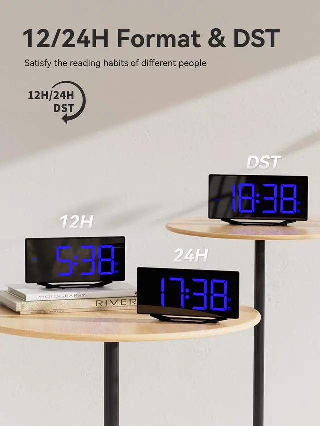 Alt view image 6 of 7 - Digital Alarm Clock for Bedroom Bedside, Large Big Numbers Display with Brightness Dimmer, Plug-In Electric Desk Clock with Battery Backup, USB Charging Port, Adjustable Volume, 12/24Hr, Snooze