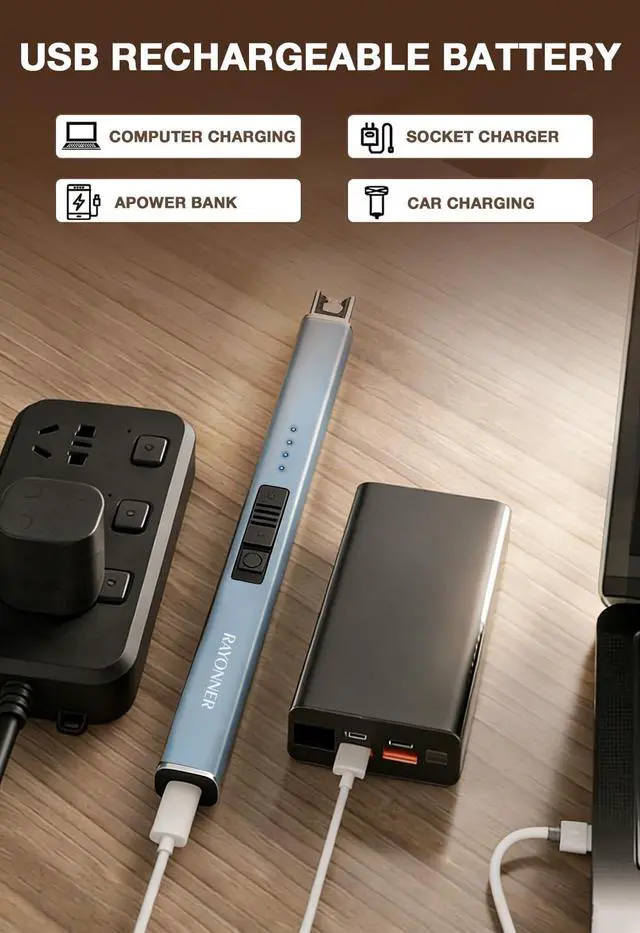 Alt view image 2 of 7 - Rechargeable Electric Candle Lighter Windproof Plasma Arc Lighter for Deep Jars, BBQ Camping Flameless Fire Starter Christmas Stocking Stuffers Gift (Green&Blue Gradient+Sierra Blue)