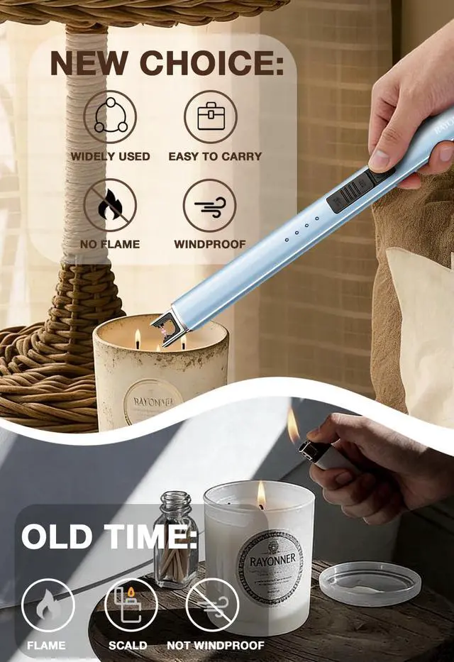 Alt view image 3 of 7 - Rechargeable Electric Candle Lighter Windproof Plasma Arc Lighter for Deep Jars, BBQ Camping Flameless Fire Starter Christmas Stocking Stuffers Gift (Green&Blue Gradient+Sierra Blue)