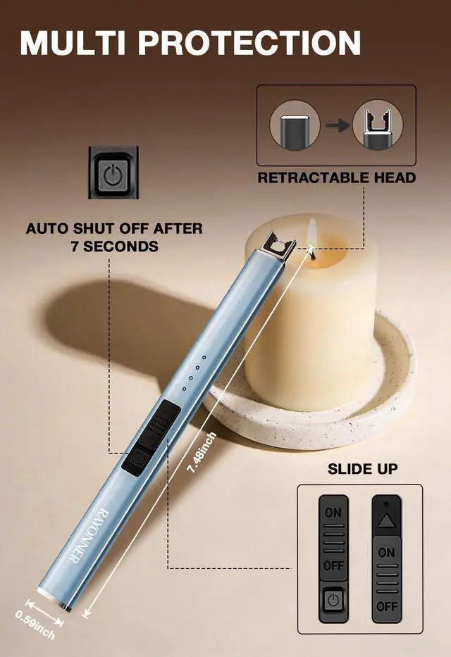 Alt view image 4 of 7 - Rechargeable Electric Candle Lighter Windproof Plasma Arc Lighter for Deep Jars, BBQ Camping Flameless Fire Starter Christmas Stocking Stuffers Gift (Green&Blue Gradient+Sierra Blue)