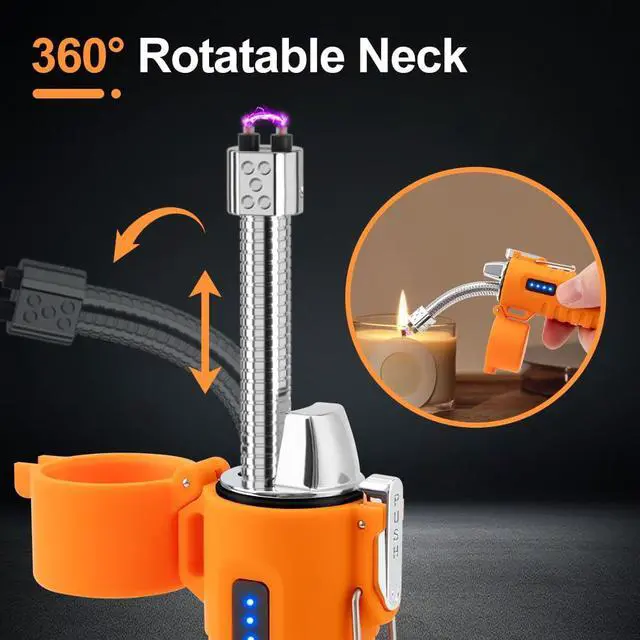 Alt view image 2 of 7 - LcFun Electric Lighters Rechargeable Lighters Flexible Neck Dual Arc Electronic Lighter USB C Lighter with LED Battery Indicator and Flashlight for Candle, Camping, Hiking, Outdoor Adventure