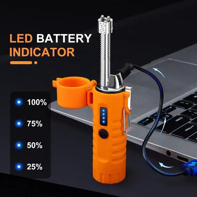 Alt view image 3 of 7 - LcFun Electric Lighters Rechargeable Lighters Flexible Neck Dual Arc Electronic Lighter USB C Lighter with LED Battery Indicator and Flashlight for Candle, Camping, Hiking, Outdoor Adventure