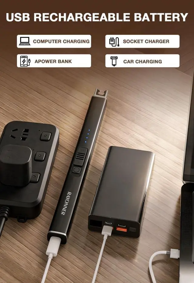 Alt view image 2 of 7 - RAYONNER Rechargeable Electric Candle Lighter Windproof Plasma Arc Lighter for Deep Jars, BBQ Camping Flameless Fire Starter Christmas Stocking Stuffers Gift (Black+Green/Blue Gradient)