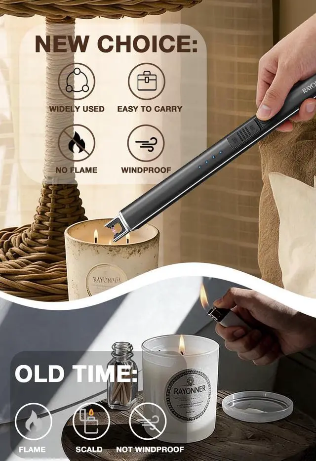 Alt view image 3 of 7 - RAYONNER Rechargeable Electric Candle Lighter Windproof Plasma Arc Lighter for Deep Jars, BBQ Camping Flameless Fire Starter Christmas Stocking Stuffers Gift (Black+Green/Blue Gradient)