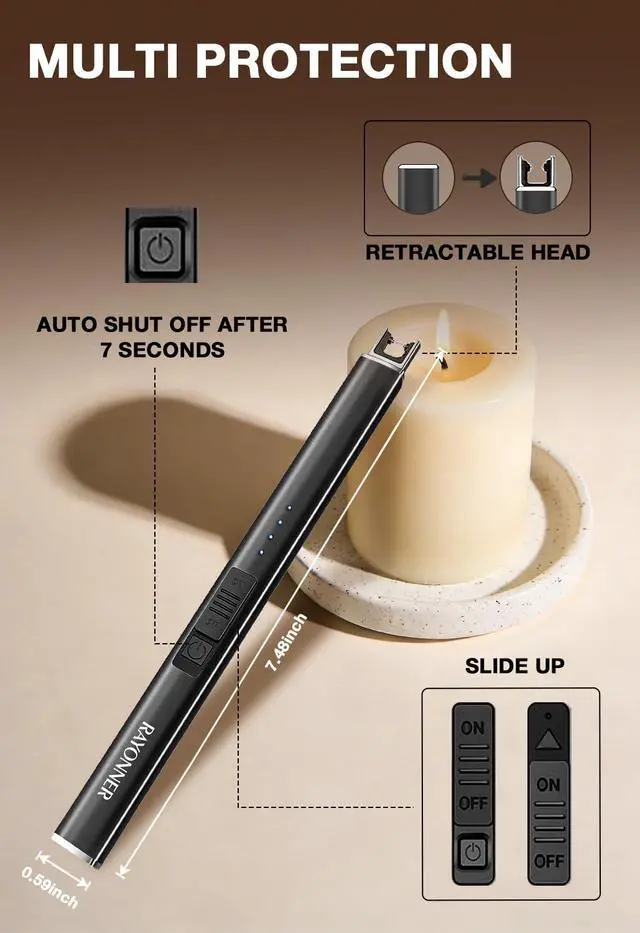 Alt view image 4 of 7 - RAYONNER Rechargeable Electric Candle Lighter Windproof Plasma Arc Lighter for Deep Jars, BBQ Camping Flameless Fire Starter Christmas Stocking Stuffers Gift (Black+Green/Blue Gradient)