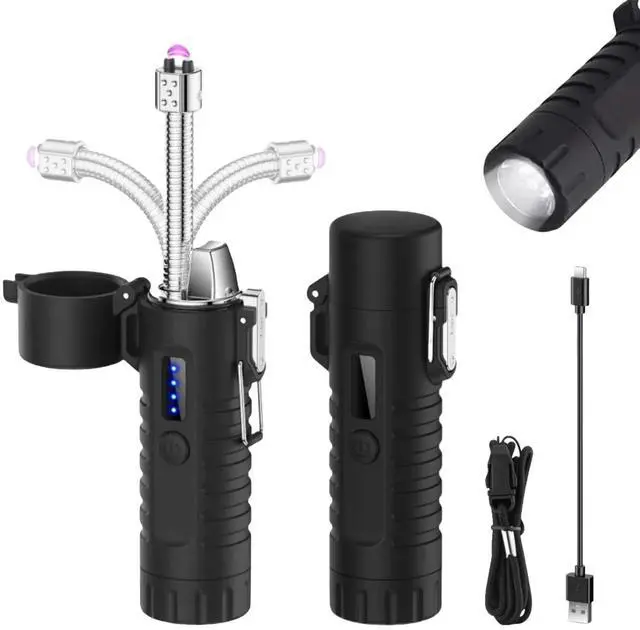 Main image of NINSI Electric Lighter, Flexible Neck Plasma Arc Lighter, USB C Rechargeable Lighters, Windproof and Waterproof Lighters with Flashlight for Candles, Hiking, Camping, Outdoor Adventure (Black)