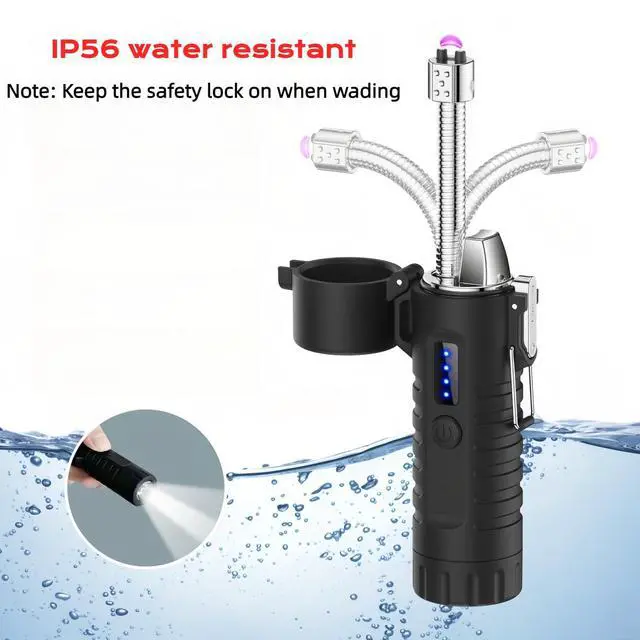 Alt view image 3 of 6 - NINSI Electric Lighter, Flexible Neck Plasma Arc Lighter, USB C Rechargeable Lighters, Windproof and Waterproof Lighters with Flashlight for Candles, Hiking, Camping, Outdoor Adventure (Black)
