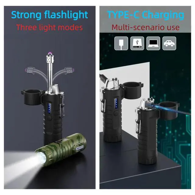 Alt view image 5 of 6 - NINSI Electric Lighter, Flexible Neck Plasma Arc Lighter, USB C Rechargeable Lighters, Windproof and Waterproof Lighters with Flashlight for Candles, Hiking, Camping, Outdoor Adventure (Black)