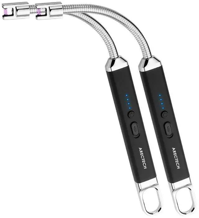 Main image of ARECTECH Electric Arc Candle Lighter Flameless Rechargeable USB Long Lighters for Candle Cooking BBQs Fireworks Black 2 Pack