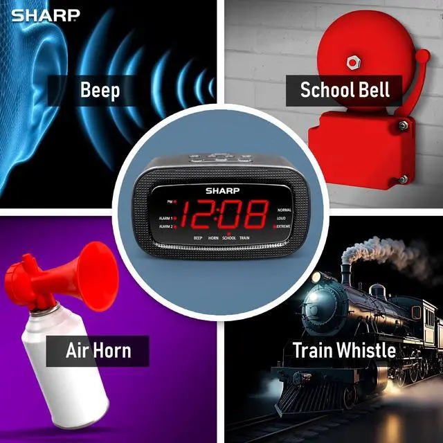 Alt view image 3 of 6 - Shockwave Alarm Clock for Heavy Sleepers 105dB Ultra-Loud Wake-Up, Air Horn, School Bell, Train Whistle, Beep, Dual Alarms, 3 Adjustable Volumes, LED Display Dimmer