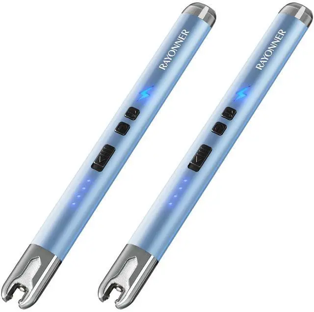 Main image of RAYONNER Electric Candle Lighter with Flashlight, USB C Rechargeable Plasma Arc Lighters Windproof for Deep Candles, Gas Stove, Camping Grill Fireworks (2 Pack - Blue)