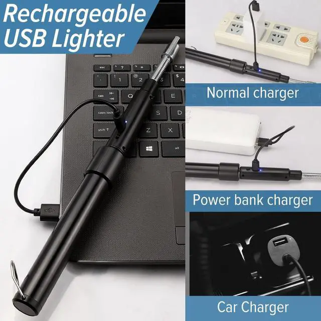 Alt view image 5 of 7 - Electric Arc Flexible Neck Long Lighter,Retractable Length 11.4in to 27.55in,Rechargeable Windproof USB Lighter,360° Rotated Ignition Port, Lighters for Candle Fireplace Pilot Light BBQ Grill Black