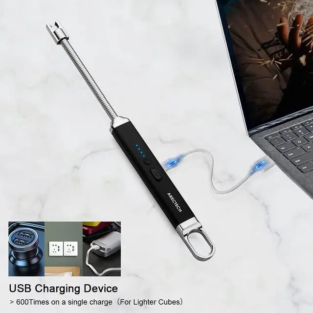 Alt view image 5 of 7 - ARECTECH Electric Arc Candle Lighter Flameless Rechargeable USB Long Lighters for Candle Cooking BBQs Fireworks Black 2 Pack