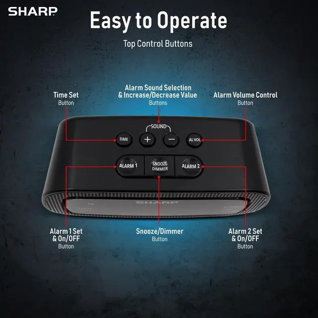 Alt view image 4 of 6 - Shockwave Alarm Clock for Heavy Sleepers 105dB Ultra-Loud Wake-Up, Air Horn, School Bell, Train Whistle, Beep, Dual Alarms, 3 Adjustable Volumes, LED Display Dimmer