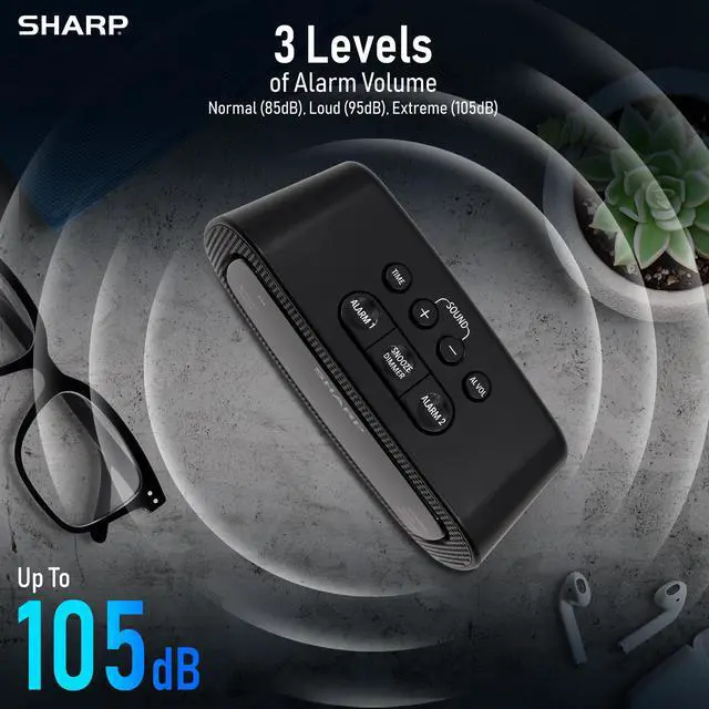 Alt view image 5 of 6 - Shockwave Alarm Clock for Heavy Sleepers 105dB Ultra-Loud Wake-Up, Air Horn, School Bell, Train Whistle, Beep, Dual Alarms, 3 Adjustable Volumes, LED Display Dimmer