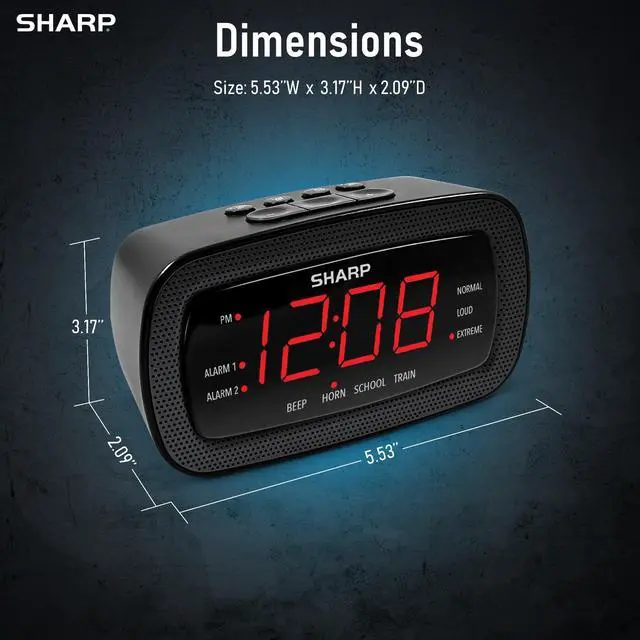 Alt view image 6 of 6 - Shockwave Alarm Clock for Heavy Sleepers 105dB Ultra-Loud Wake-Up, Air Horn, School Bell, Train Whistle, Beep, Dual Alarms, 3 Adjustable Volumes, LED Display Dimmer
