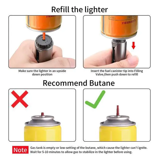 Alt view image 3 of 6 - Butane Lighter Torch Long Lighter Refillable Jet Lighter Windproof Lighter with Visual Fuel Window Flexible Neck Lighter for Grill Fireplace Stove Camping Kitchen (No Butane Included) - Black