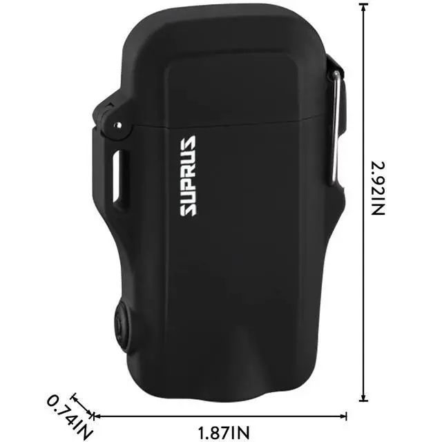 Alt view image 4 of 4 - SUPRUS Waterproof 3 Modes of Flashlight Windproof Lighter Dual Arc Electric Rechargeable Dual Arc Plasma Lighters with Survival Emergency Whistle and Lanyard (Black,2 Packs)