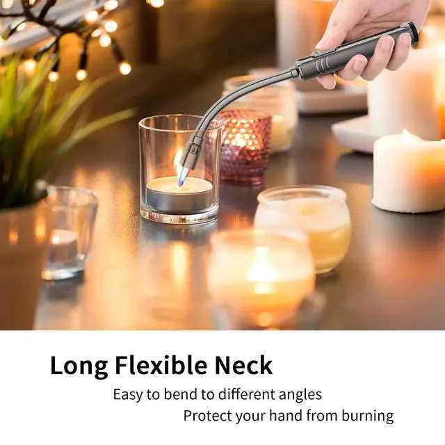 Alt view image 5 of 6 - Butane Lighter Torch Long Lighter Refillable Jet Lighter Windproof Lighter with Visual Fuel Window Flexible Neck Lighter for Grill Fireplace Stove Camping Kitchen (No Butane Included) - Black