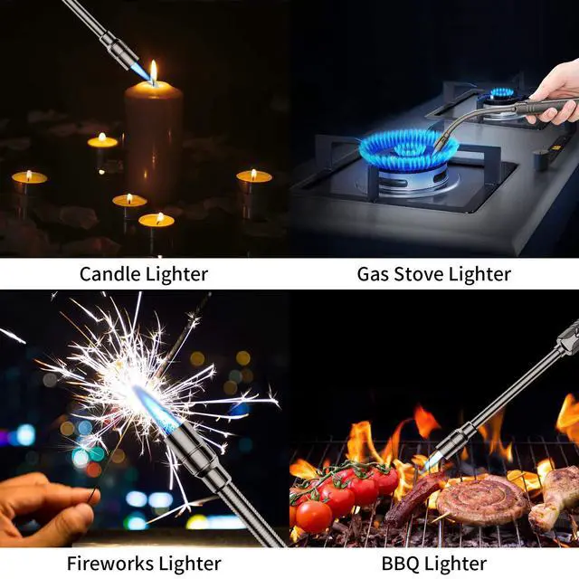 Alt view image 6 of 6 - Butane Lighter Torch Long Lighter Refillable Jet Lighter Windproof Lighter with Visual Fuel Window Flexible Neck Lighter for Grill Fireplace Stove Camping Kitchen (No Butane Included) - Black