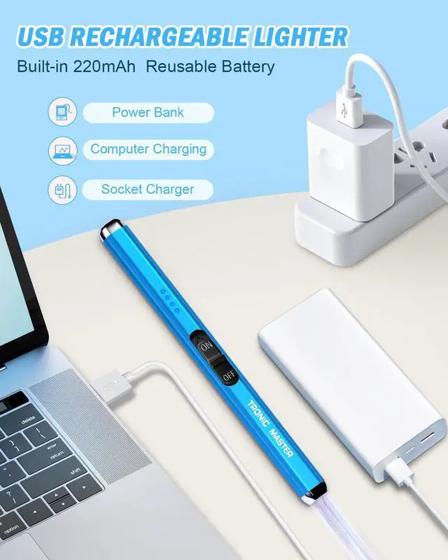 Alt view image 4 of 7 - Electric Candle Lighter Valentine's Day Gifts for Women Mom Men Dual Arc USB Rechargeable Windproof Lighter for Candle BBQ Birthday Camping Gift Idals (Sapphire Blue)