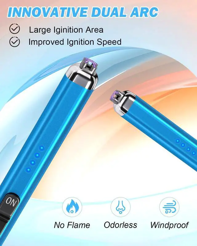 Alt view image 5 of 7 - Electric Candle Lighter Valentine's Day Gifts for Women Mom Men Dual Arc USB Rechargeable Windproof Lighter for Candle BBQ Birthday Camping Gift Idals (Sapphire Blue)