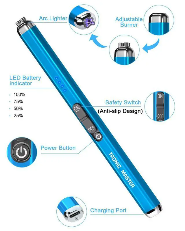 Alt view image 6 of 7 - Electric Candle Lighter Valentine's Day Gifts for Women Mom Men Dual Arc USB Rechargeable Windproof Lighter for Candle BBQ Birthday Camping Gift Idals (Sapphire Blue)