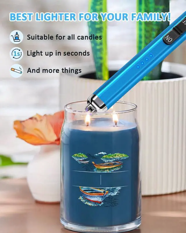 Alt view image 7 of 7 - Electric Candle Lighter Valentine's Day Gifts for Women Mom Men Dual Arc USB Rechargeable Windproof Lighter for Candle BBQ Birthday Camping Gift Idals (Sapphire Blue)