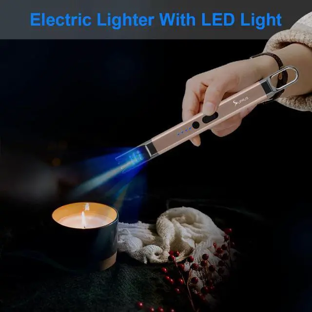 Alt view image 7 of 7 - SUPRUS Candle Electric Arc Lighter Windproof Flameless USB Rechargeable Lighter with LED Light for Candle Camping BBQ Cooking (Champagne Gold&Champagne Gold)