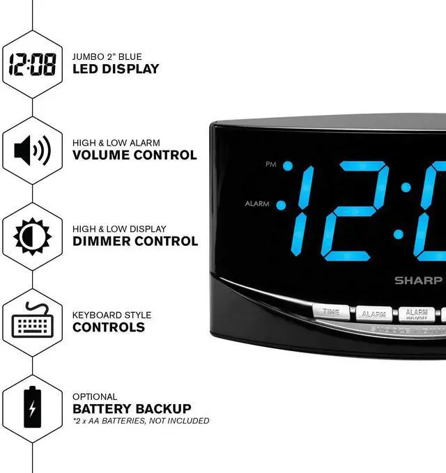 Alt view image 3 of 7 - Easy to See Alarm Clock with Jumbo 2 Numbers - Bright Blue LED Display - Easy Set-up & Simple to Use See from Across the Room! - High/Low Alarm Volume