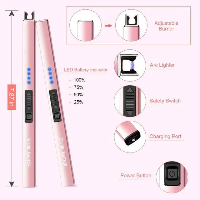 Alt view image 4 of 7 - Electric Candle Lighter Valentine's Day Gifts for Women Mom Men Wife USB Arc Rechargeable Windproof Lighter for Candle BBQ Birthday Housewarming Gift Idals (Rose Gold)