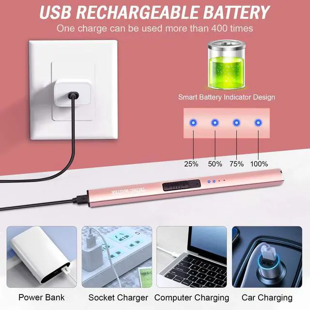 Alt view image 5 of 7 - Electric Candle Lighter Valentine's Day Gifts for Women Mom Men Wife USB Arc Rechargeable Windproof Lighter for Candle BBQ Birthday Housewarming Gift Idals (Rose Gold)