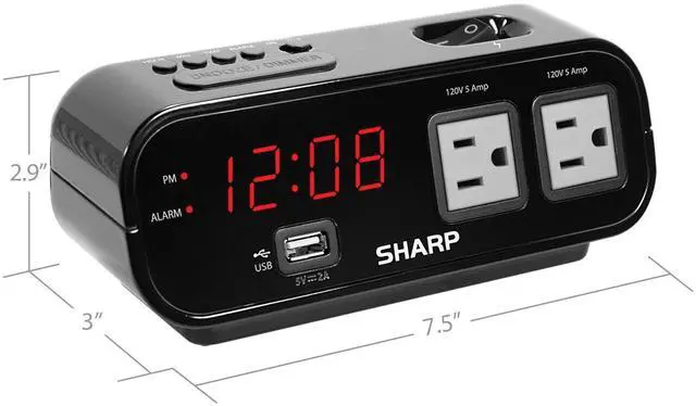 Alt view image 5 of 6 - Digital Alarm Clock with 2X Power Outlets and Rapid Charge USB Port - Grey Outlets